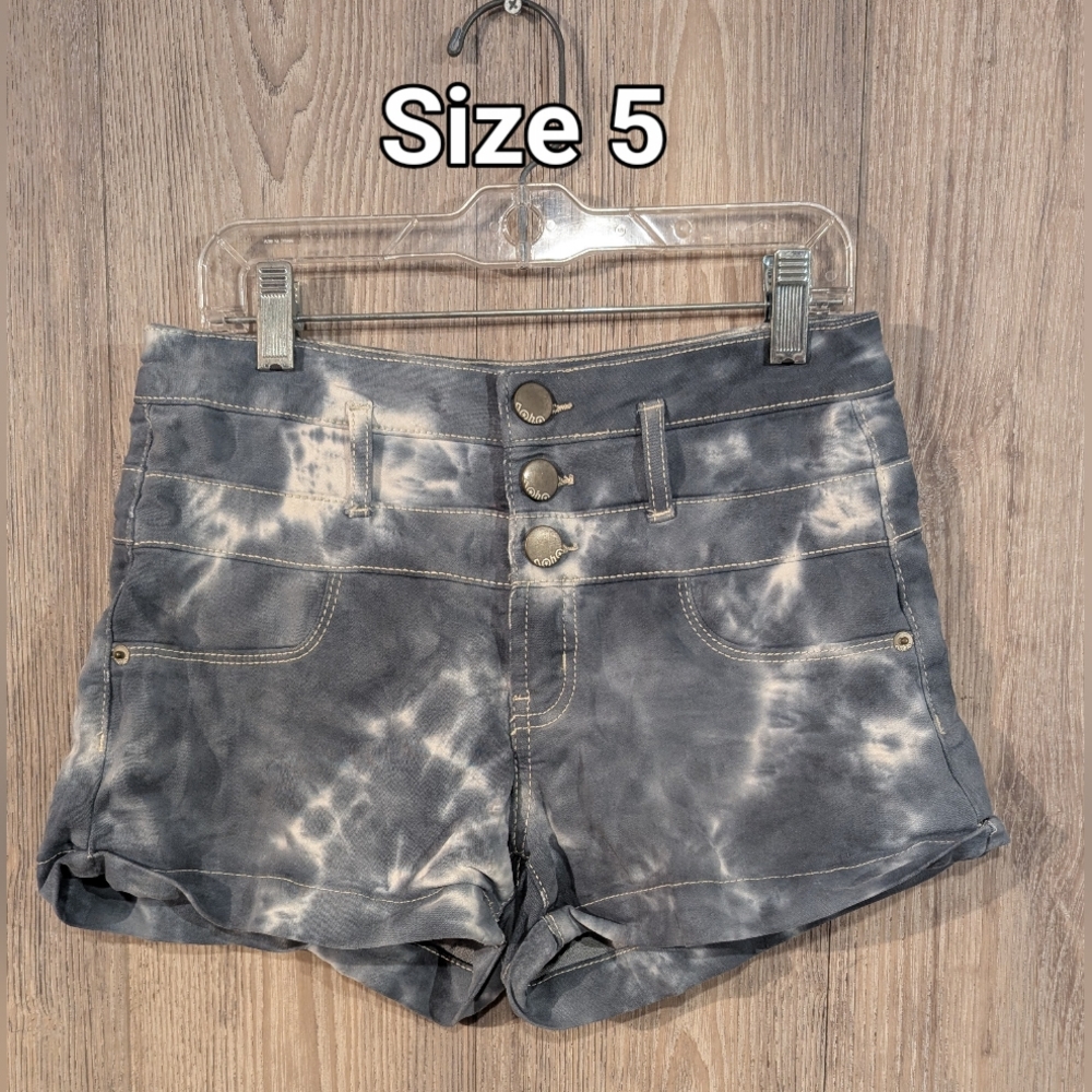 No Boundaries High Waist Gray Tie-Dye Shorts